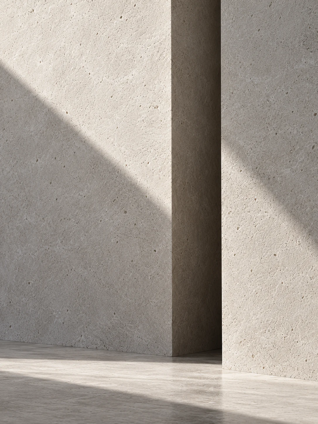 Helle Steinflächen, ein schmaler Durchgang und geometrische Schatten Helle Steinflächen, ein schmaler Durchgang und geometrische Schatten